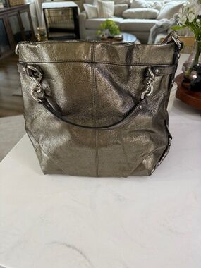 Vintage coach bag Metallic Pewter Leather Tote Bag - Stylish Everyday Carry
